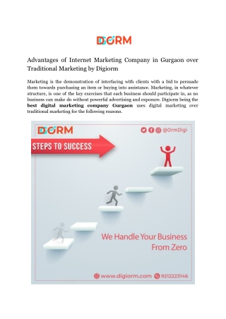 Advantages of Internet Marketing Company in Gurgaon over Traditional Marketing by Digiorm