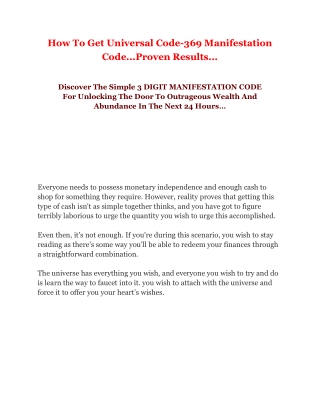 How To Get Universal Code-369 Manifestation Code