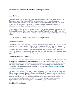 Top Reasons To Choose TimesPro’s Banking Courses