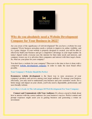 Why do you absolutely need a Website Development Company for Your Business in 2022
