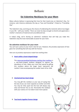 Bellanic - Six Valentine Necklaces for your Mom