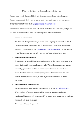 5 Ways to Get Ready for Finance Homework Answers