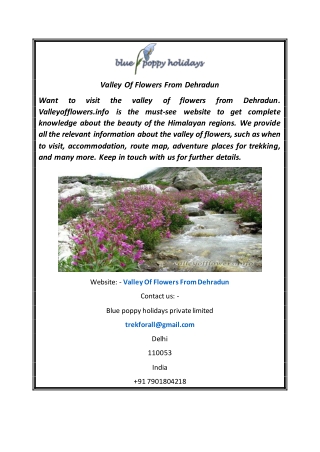 Valley Of Flowers From Dehradun  Valleyofflowers.info