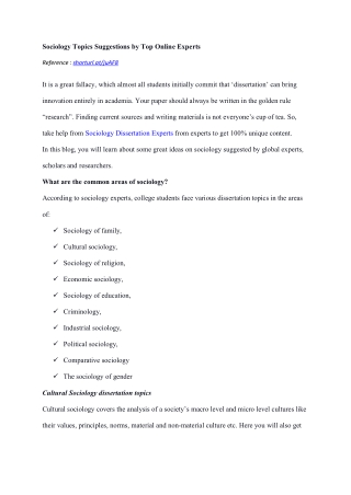 Sociology Topics Suggestions by Top Online Experts