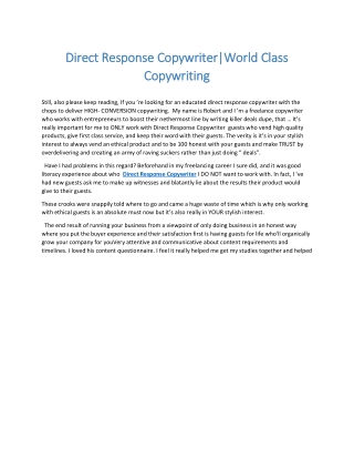 Direct Response CopywriterWorld Class Copywriting