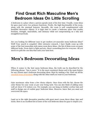 Find Great Rich Masculine Men’s Bedroom Ideas On Little Scrolling