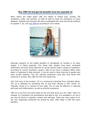 Buy CBD Oil and get the benefits from the essential oil