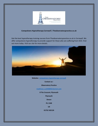 Compulsions Hypnotherapy Cornwall  Theobservatorypractice.co.uk