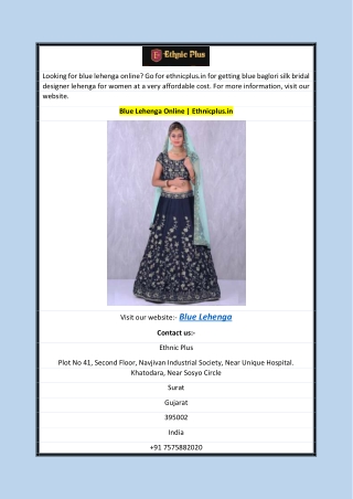 Blue Lehenga Online  Ethnicplus.in