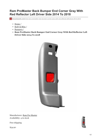 imsautoparts.com-Ram ProMaster Back Bumper End Corner Gray With Red Reflector Left Driver Side 2014 To 2018