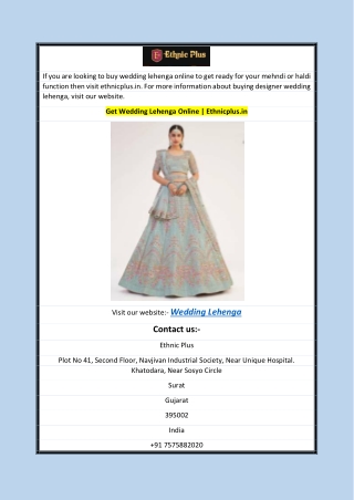 Get Wedding Lehenga Online  Ethnicplus.in