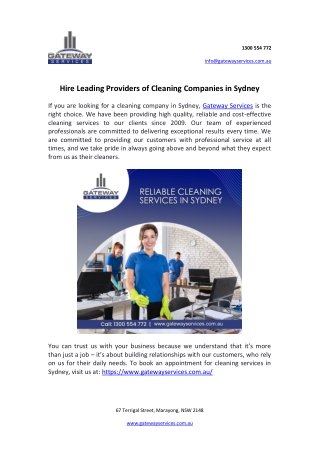 Hire leading providers of cleaning companies in Sydney