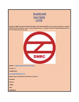 DMRC Recruitment 2021 Delhi Metro  Sarkarinaukrilive.com