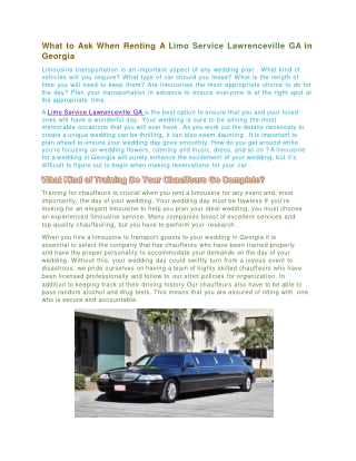 What to Ask When Renting A Limo Service Lawrenceville GA in Georgia