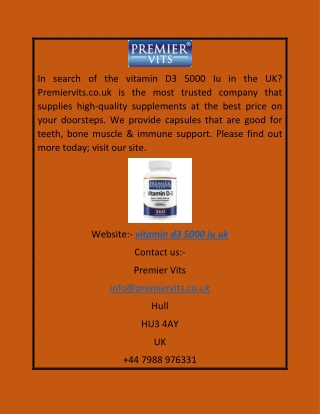 Vitamin D3 5000 Iu Uk Premiervits.co.uk