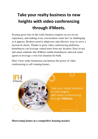 Take your realty business to new heights with video conferencing through iFMeets