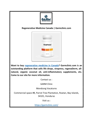 Regenerative Medicine Canada | Garmclinic.com