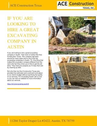 IF YOU ARE LOOKING TO HIRE A GREAT EXCAVATING COMPANY IN AUSTIN - ACE CONSTRUCTION TEXAS