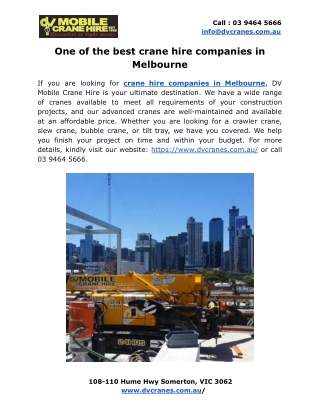 One of the best crane hire companies in Melbourne