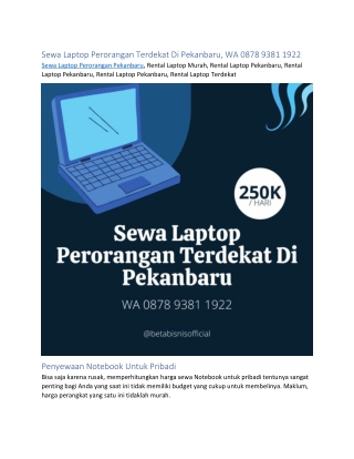 Sewa Laptop Perorangan Terdekat Di Pekanbaru, WA 0878 9381 1922