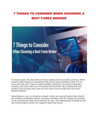 7 Things to Consider When Choosing a Best Forex Broker