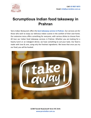 Scrumptious Indian food takeaway in Prahran