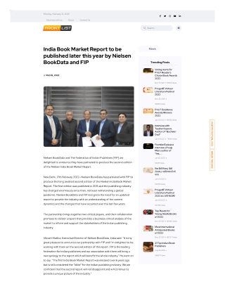 India Book Market Report to be published later this year by Nielsen BookData