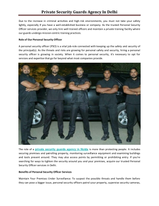 Private Security Guards Agency In Delhi