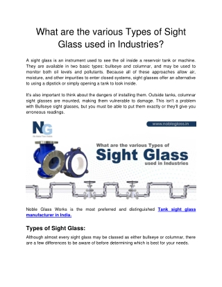 Noble Glass Works - What are the various Types of Sight Glass used in Industries