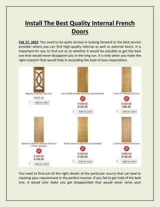 Install The Best Quality Internal French Doors