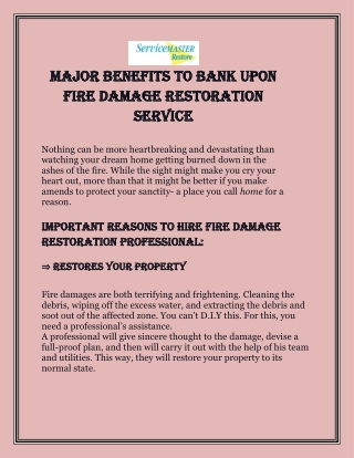 Fire Damage Repair Service In Doral | Service Master By Reed