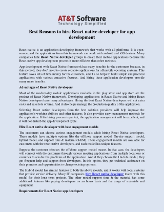 Best Reasons to hire React native developer for app development