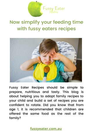 Now simplify your feeding time with fussy eaters recipes