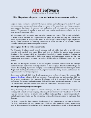 Hire Magneto developer to create a website on the e-commerce platform