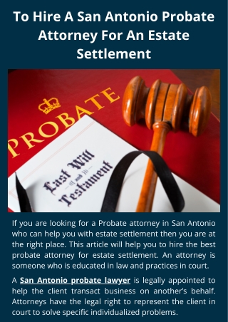 To Hire A San Antonio Probate Attorney For An Estate Settlement