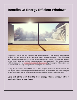 Benefits Of Energy Efficient Windows