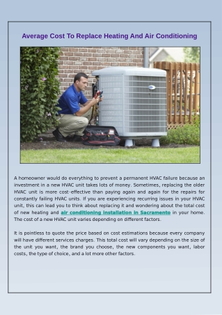 Average Cost To Replace Heating And Air Conditioning