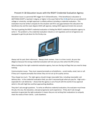 Prevent H-1B Education Issues with the RIGHT Credential Evaluation Agency