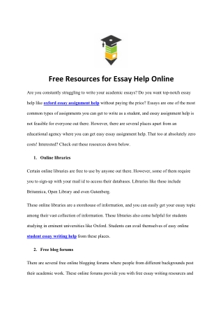 Free Resources for Essay Help Online