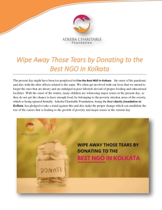 Wipe Away Those Tears by Donating to the Best NGO In Kolkata
