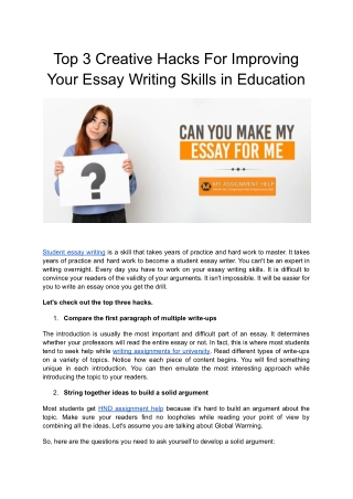 Top 3 Creative Hacks For Improving Your Essay Writing Skills in Education