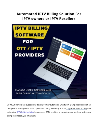 Automated IPTV Billing Solution For IPTV owners or IPTV Resellers
