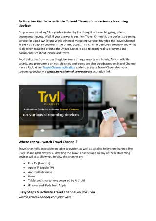 Activation Guide to activate Travel Channel on various streaming devices