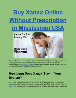 Buy Xanax Online Without Prescription in Mississippi USA