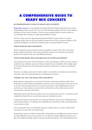 A COMPREHENSIVE GUIDE TO READY MIX CONCRETE