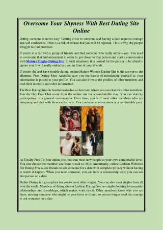 Overcome Your Shyness With Best Dating Site Online