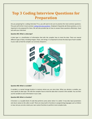 Top 3 Coding Interview Questions for Preparation