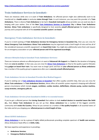 Train Ambulance Services in Guwahati