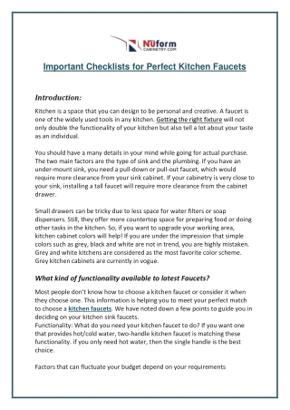 Important Checklists for Perfect Kitchen Faucets