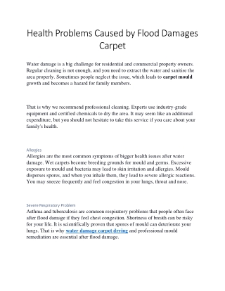 Health Problems Caused by Flood Damages Carpet - EFRA